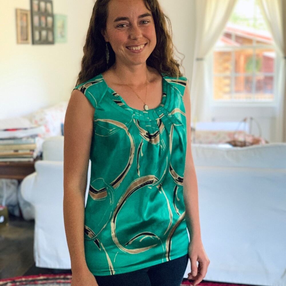The Limited Green Silky Print Top, XS